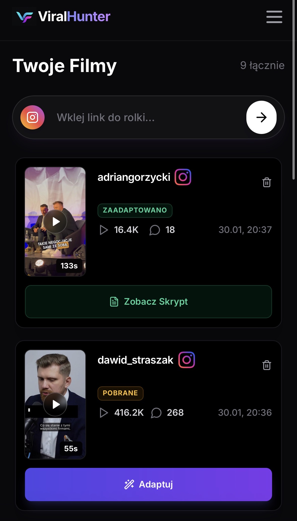 ViralHunter App Interface 2