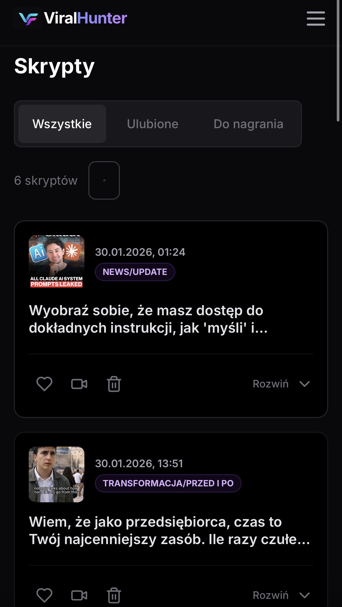 ViralHunter App Interface 3