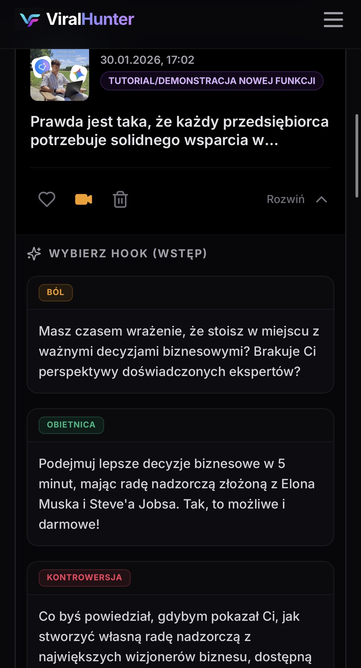 ViralHunter App Interface 4