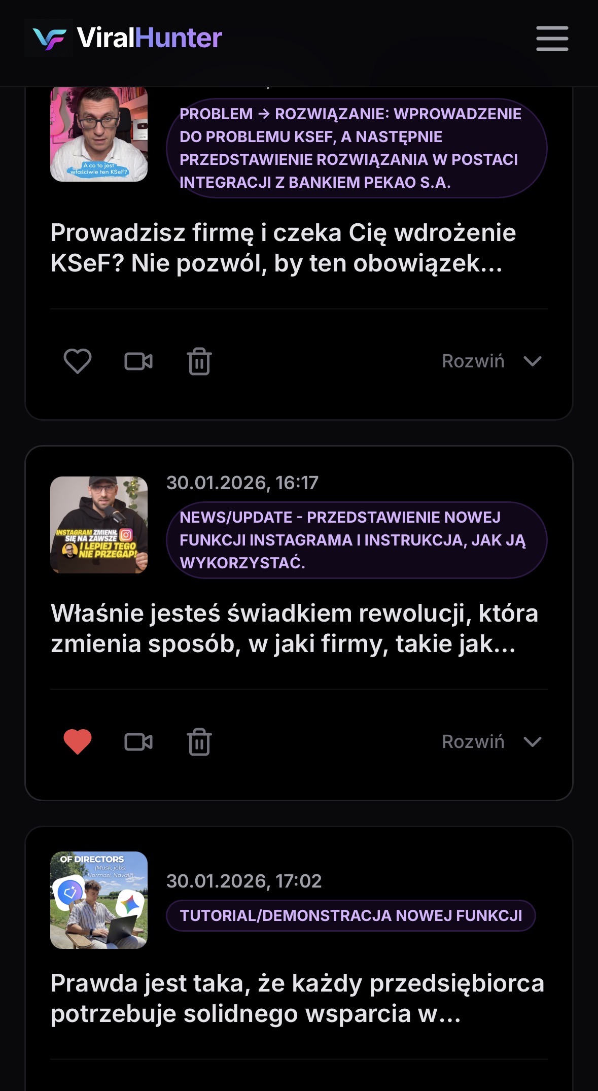 ViralHunter App Interface 5